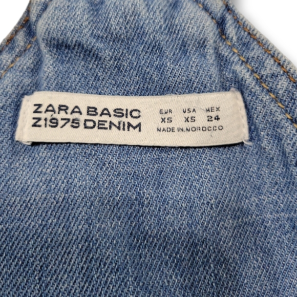 Zara Basic Overall Jeans Size XS 29x24 Women's Overalls Straight Raw Hem Patches - Picture 8 of 9